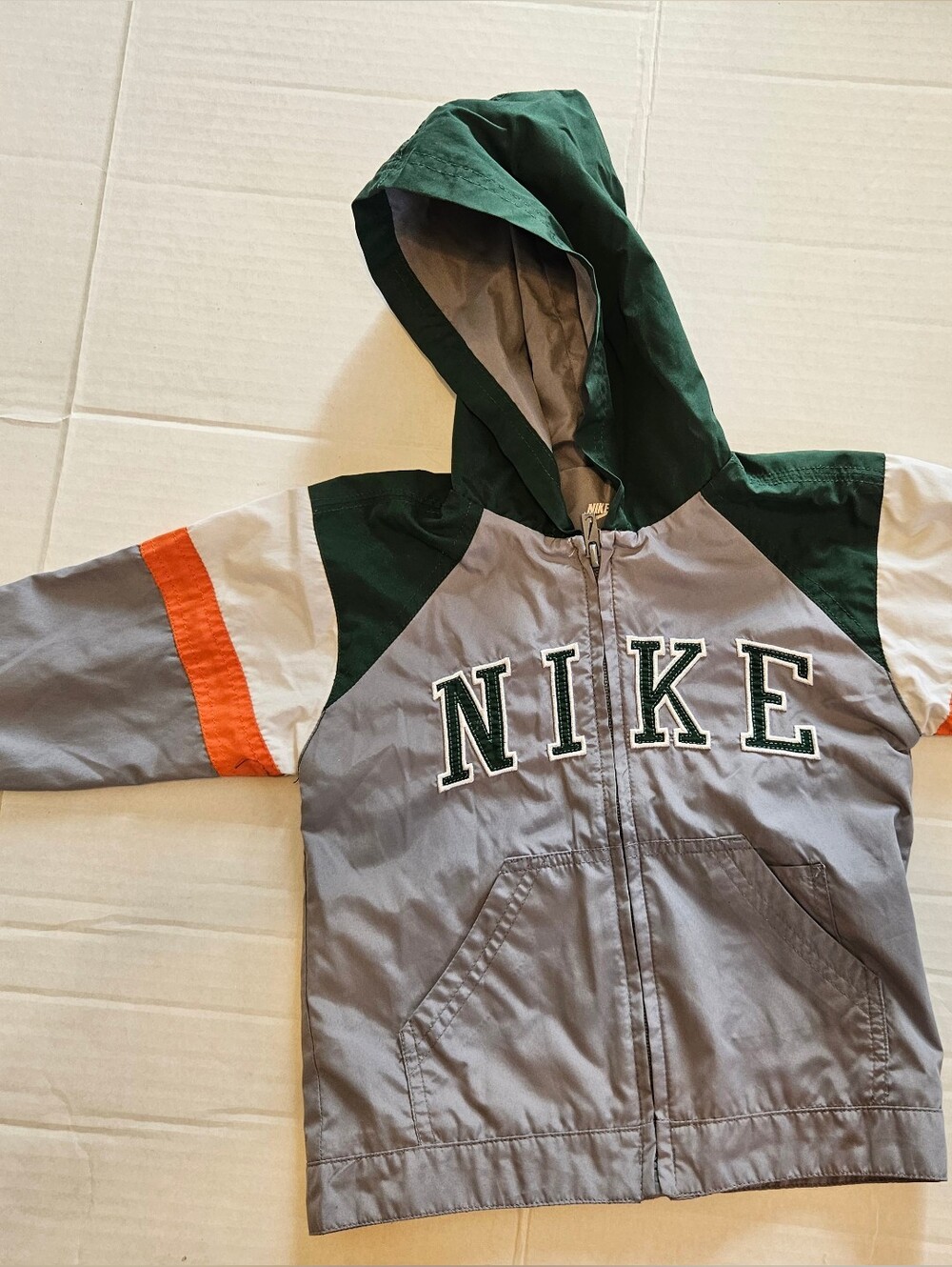 Nike Toddler 2T Colorblock Hooded Windbreaker Jacket Green Orange